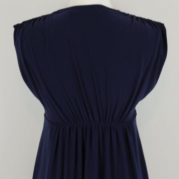 Norma Kamali Women's Small Navy V-Neck Ruched Empire Waist Knit Mini Dress - Picture 4 of 7